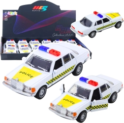 Kovové policejní autíčko 1:32 s pull-back pohonem a otevíracími dveřmi, bílé