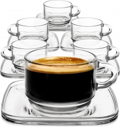 Skleněné šálky se čtvercovými podšálky 250 ml, sada 6 ks