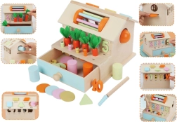 Dřevěný domeček sorter – interaktivní vzdělávací hračka pro děti od 18 měsíců