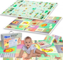Skládací oboustranná pěnová hrací podložka HUMBI XPE 120 × 180 × 0,8 cm – zvířátka a uličky