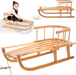 Dřevěné sáně s opěrkou a tahem