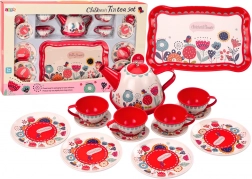 Dětská kávová a čajová sada s tácem, červená, 15 dílů