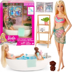 barbie relax – koupel s konfetovou pěnou a vanou, blond panenka a doplňky