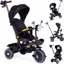 Dětská tříkolka se sedačkou otočnou o 360°, vodicí tyčí a stříškou, černá, ECOTOYS