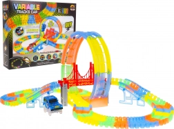 Fluorescenční závodní dráha pro děti 3+ s pružnými díly, 157 dílů, autíčko s LED a 360° smyčka