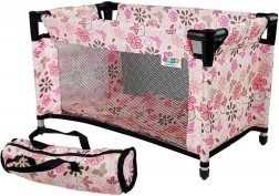 Postýlka pro panenky Alice růžová s květinami