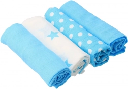 Látkové bavlněné pleny New Baby Softy s potiskem 70 × 70 cm, 4 ks tyrkysově bílé