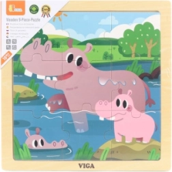 Dřevěné puzzle hroši Viga, 9 dílků