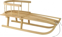 Dřevěné sáně s opěrkou a tažným provazem