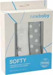 Bavlněné mušelínové pleny NEW BABY Softy 70 × 70 cm, 4 ks, šedo‑bílé