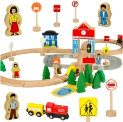 Dřevěná vláčkodráha s nádražím 50 dílů