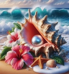 Diamantové malování mušle s perlou 30 × 40 cm