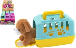 Plyšový pejsek v přenosném boxu