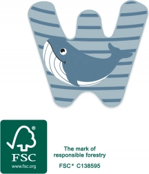 dřevěné písmeno W s motivem velryby