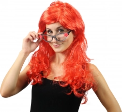 Červená dlouhá karnevalová paruka s ofinou pro dospělé