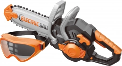Motorová pila s ochrannými brýlemi