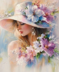Diamantové malování žena s květy 30 × 40 cm