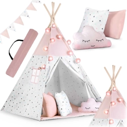 Dětské teepee s girlandou a světýlky NUKIDO – růžové