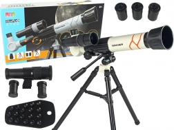 Vzdělávací astronomický teleskop s držákem na telefon – bílý