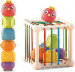 woopie baby elastická senzorická kostka a sorter pro děti se zvířátky + chrastítko, 7 dílů