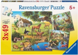 Puzzle RAVENSBURGER zvířata v lese, v ZOO a na statku 3×49 dílků