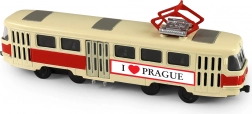 Kovová retro tramvaj T3 Praha 16 cm s otevíracími dveřmi