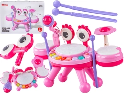 Edukativní mini bicí krab s pianinkem a mikrofonem růžové - 1 kus