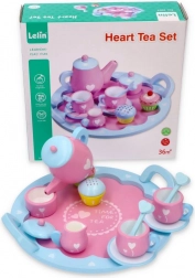 Dřevěná čajová sada se srdíčky