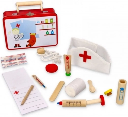 Kovový lékařský kufřík pro děti s dřevěnými nástroji