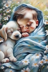 Diamantové malování Miminko se štěňátkem 30 × 40 cm