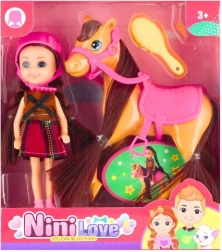 Panenka jezdkyně na koni 15 cm s doplňky