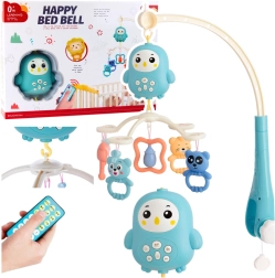 Hudební kolotoč nad postýlku s lampičkou a chrastítky – modrý