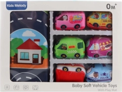 Dětská dopravní sada s látkovým kobercem a 6 vozidly