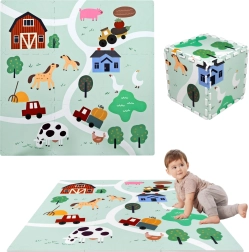 Pěnová podložka na hraní 90 × 90 cm – silné puzzle z EVA pěny, 9 dílů, farma HUMBI
