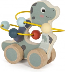 Dřevěný dinosaurus s korálkovým labyrintem na kolečkách