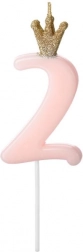 Svíčka na dort růžová s korunkou ve tvaru čísla 2