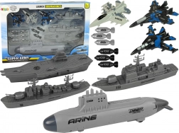 Námořní vojenská sada s ponorkou, válečnými loděmi a stíhačkami