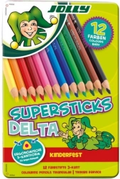 Trojhranné pastelky DELTA, 12 barev, v kovové krabičce