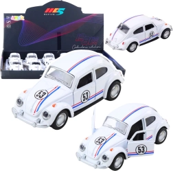 Kovový klasický brouk 1:32 s pull-back pohonem a otevíracími dveřmi – bílý