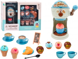 Sladké dobroty kávové kavárny s výrobníkem zmrzliny, šálky a muffiny