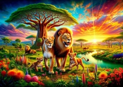 Puzzle s motivem lví rodinky 200 dílků