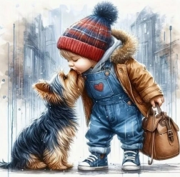 Diamantové malování Chlapec s pejskem 30x40 cm