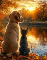 Diamantové malování koťátko se pejskem 30 × 40 cm