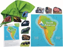Dřevěné puzzle Jižní Amerika a její zvířata - 16 dílků a 10 zvířat
