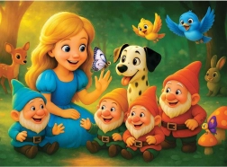 Dřevěné puzzle princezna a trpaslíci 40 dílků WOODEN CITY