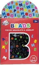 sada korálků s písmenky – černé, s provázkem 1 m