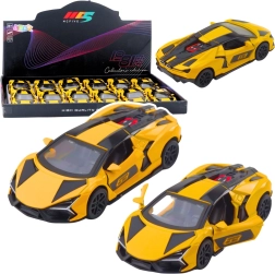 Kovové závodní autíčko 1:32 s pull-back pohonem a otevíracími dveřmi – žluté