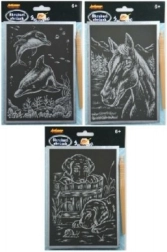 Škrabací stříbrné obrázky A5, mix motivů, 24 ks v boxu