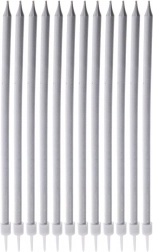 Dlouhé stříbrné svíčky na dort 14,5 cm, 12 ks