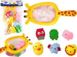 Koupelnová sada gumových zvířátek s žirafovou síťkou